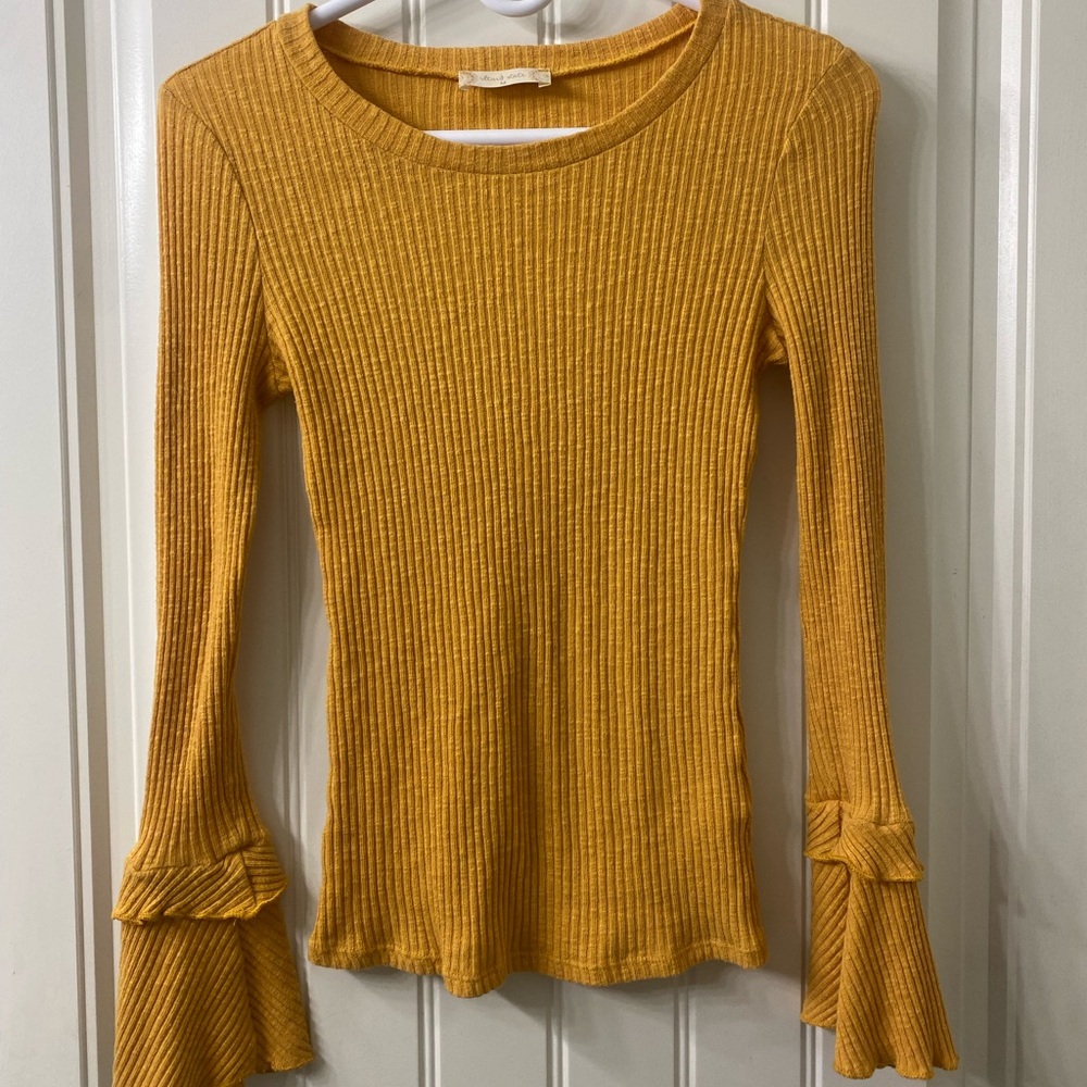 Altar'd State Golden Ribbed Long Sleeve Top
